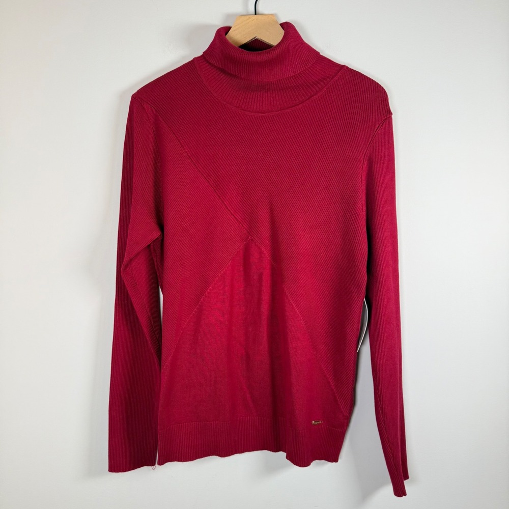 Calvin Klein Burgundy Ribbed Turtleneck Sweater Pullover Long Sleeve Large NWT